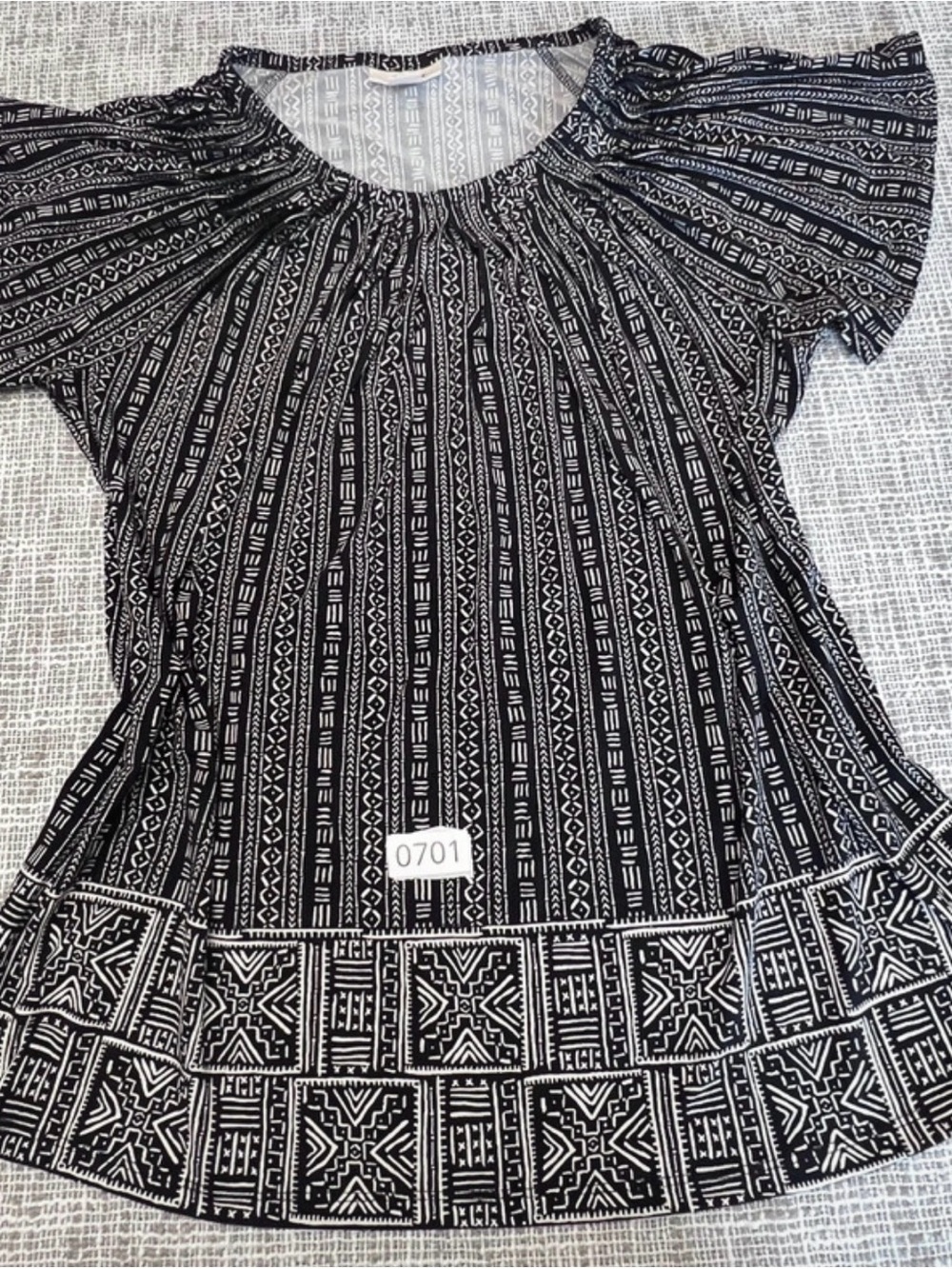 Style & Co. Black and White Geometric Peasant Blouse